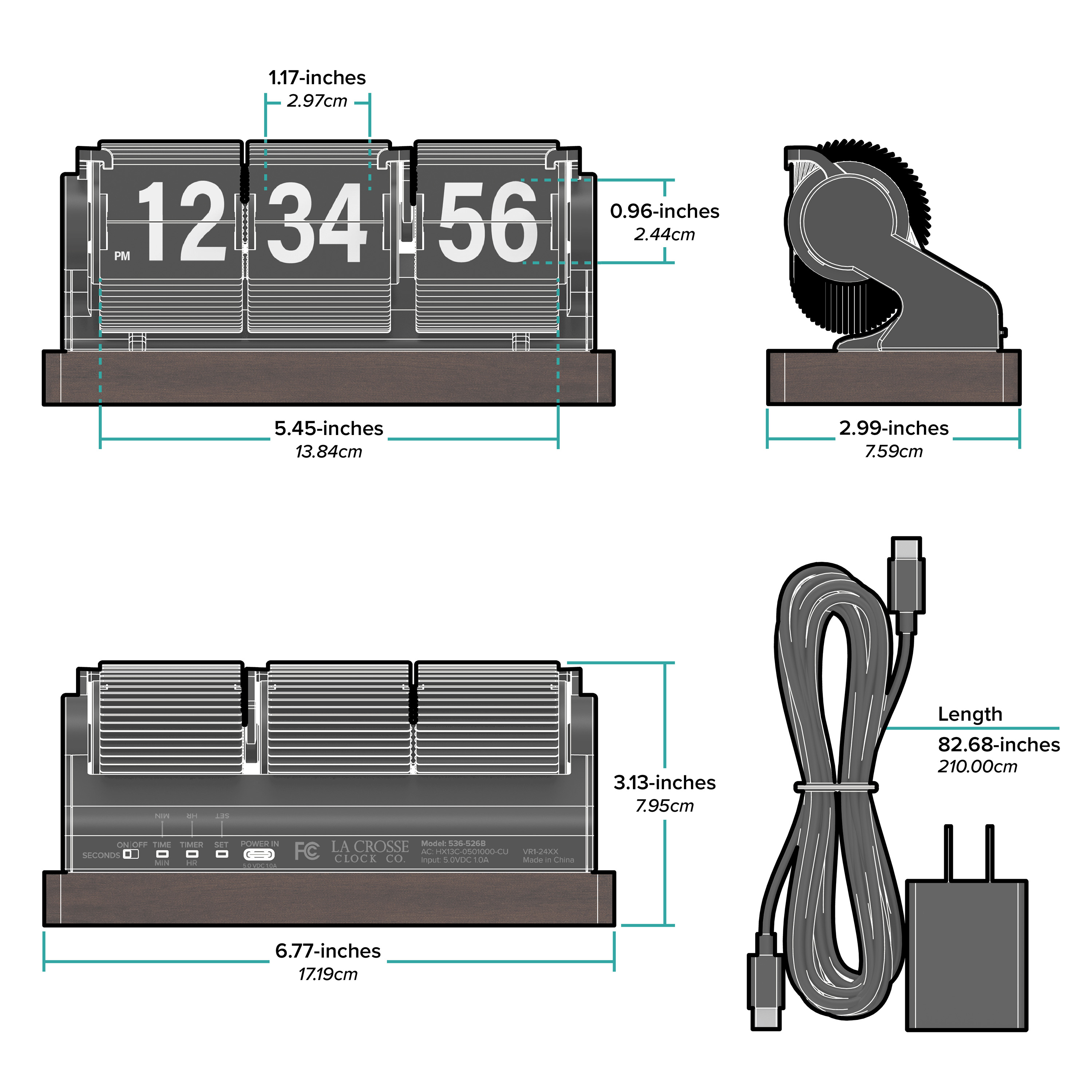 536-526B Rollins Mechanical Flip Clock - Black